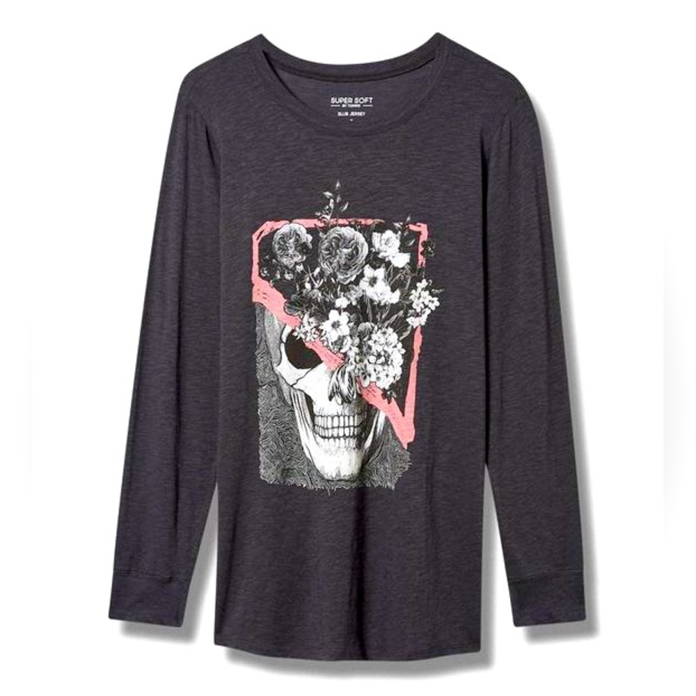 Torrid Floral Skull Classic Fit Super Soft Slub Long Sleeve Tee Size 1X